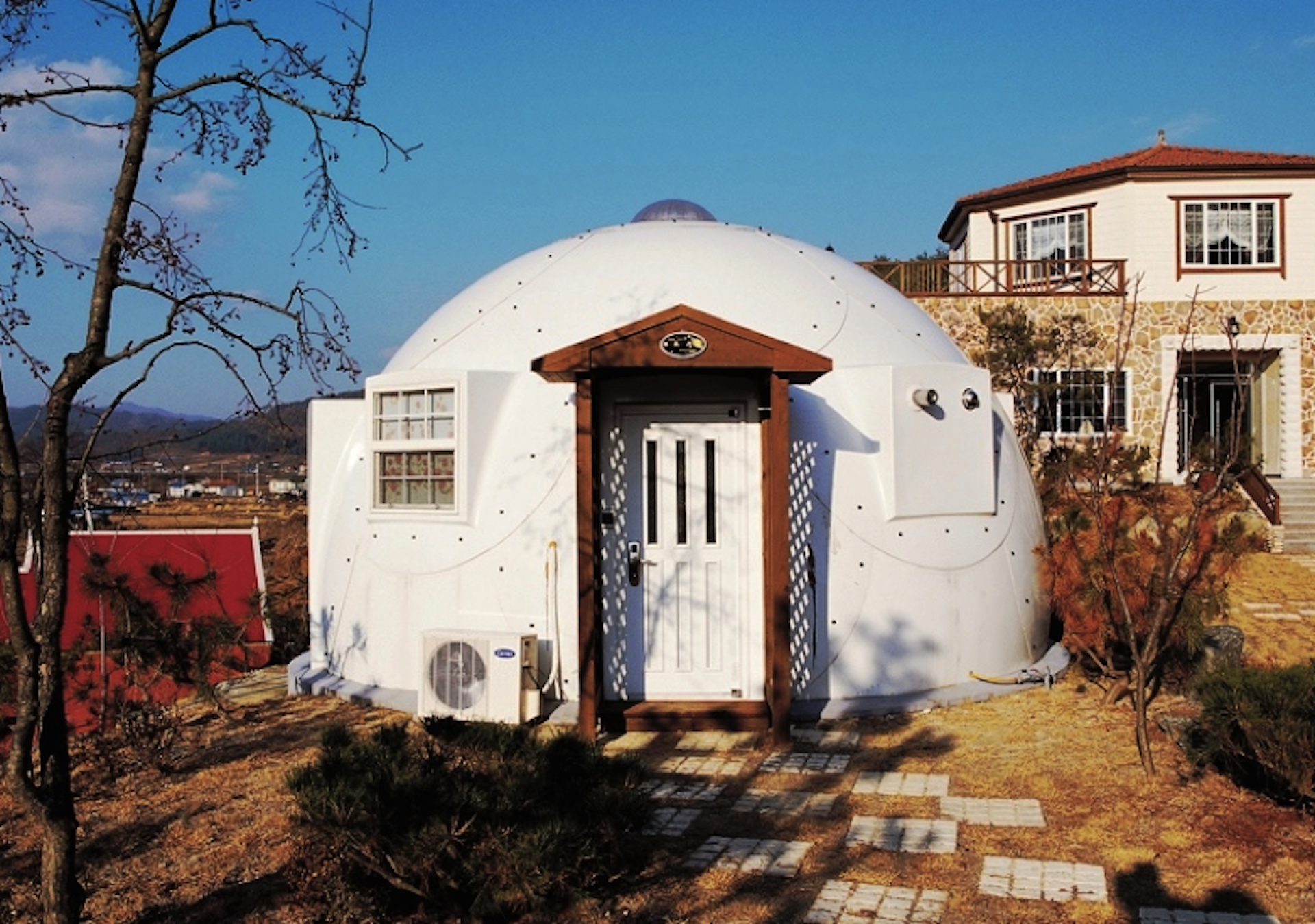 Designed for the homeless and displaced, InterShelter domes are frameless structures made of high-tech aerospace composite material, providing strength and durability while also allowing the structures to be easily disassembled and relocated.