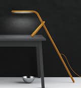 The Woof-Woof lamp is a streamlined table lamp whose bottom foot is propped on the floor below.  Photo 5 of 6 in Maxim Maximov