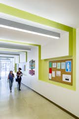 Lime wall insets enliven the school's hallways.