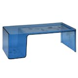 Part coffee table, part storage bin, this blue Usame table by designer Patricia Urquiola will add style to any room. The vegetal patterns add Art Deco nostalgia to the modern translucent construction, making the table suitable for almost any decor.