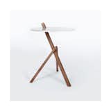 The off-kilter construction of this tripod side table from new Singapore-based brand, Foundry, achieves an almost improbable balance, but its equilibrium is no illusion. Its angled walnut—or oak—legs effortlessly support the painted ash surface.