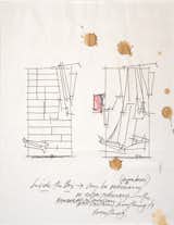 Lebbeus Woods, Untitled, sketch for the series Nine Reconstructed Boxes, 1999; ink on paper; 8.5 inches by 11 inches; Collection SFMoMA.