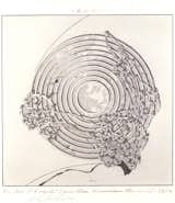 Lebbeus Woods, Concentric Field, from the series Centricity, 1987; graphite on paper; 23 in. x 24 in. (58.42 cm x 60.96 cm); Collection SFMOMA, purchase through a gift of the Members of the Architecture + Design Forum, SFMOMA Architecture and Design Accessions Committee, and the architecture and design community in honor of Aaron Betsky, Curator of Architecture, Design and Digital Projects, 1995–2001; © Estate of Lebbeus Wood