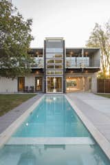 A 40 foot by 10 foot pool is designed to echo the house’s tower with an almost reflection-like alignment.