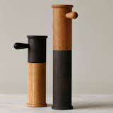 The Salt and Pepper Mills can be used with rock salt and peppercorns, and feature a non-corrosive grinding mechanism, which can be adjusted to create fine or coarse salt and pepper. Available in small and large sizes, one can be used for pepper, and the other for salt. Each cylindrical mill is crafted from oak and features a dip dyed finish for an unexpected, distinctive look.  Photo 4 of 8 in Made in America: Simple and Functional Products from Philadelphia by Marianne Colahan