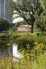 The structure is designed to open up the pond ecosystem to visitors and serve as an outdoor classroom space.