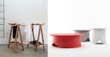 Servant stool by Matej Chabera (left) and Wrap tables by Lucie Koldova (right) for LUGI. See it at MOST.