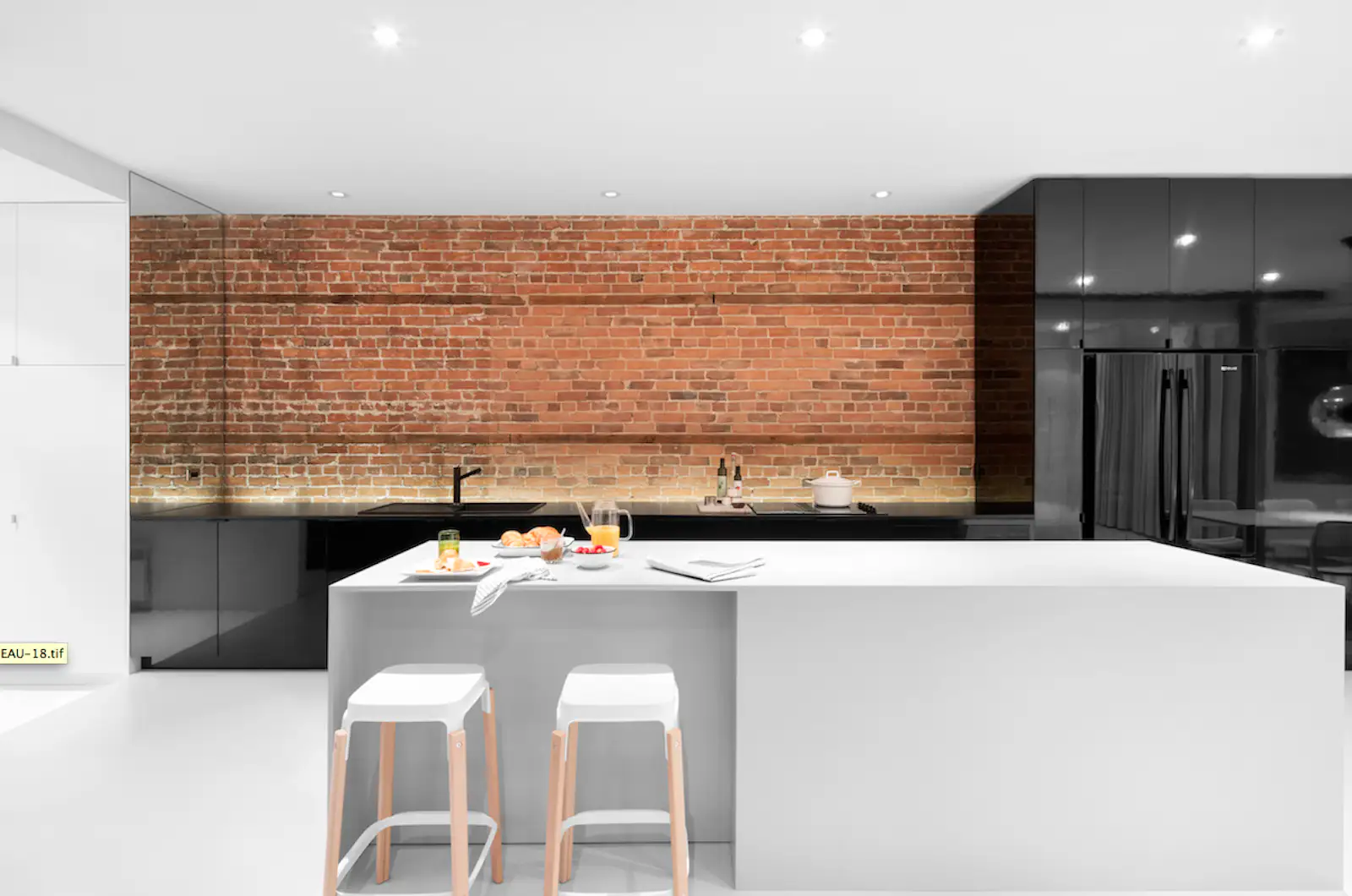 Image showcasing Photo 13 of 21 in 20 Dynamic Kitchens With Exposed Brick Backsplashes ...