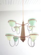 Sight Unseen chose 12 up and coming designers to exhibit their work at Noho Next, a showcase of emerging American talent. The milky glass on the South Side of the Sky chandelier seen here is hand-blown by John Hogan of Seattle’s Professional Associates.