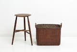 Sawkille Black Walnut Stool and Black Ash Basket, made from black ash and cassein paint, $800 and $1,580, respectively.  Search “kaktus-stool-by-enrico-bressan.html” from Jonathan Kline Sculpture at March