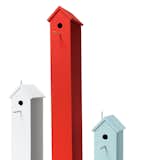 Attic Bird Houses in Cloud White, Tomato Red, and Robin’s Egg Blue by Studio Chad Wright, from $350.