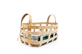 Large strap leather basket by byAMT  $253 New York City designer Alissia Melka-Teichroew, in collaboration with Mimot Studio, reinterprets the Shaker basket with natural belt-leather strapping and copper-plated hardware.