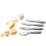 This cheese set from the Monaco collection includes four mini knives: a Parmesan cheese knife, spreading knife, cheese knife and a cheesy knife. All of the knives are high-quality stainless steel, and designed to serve all types of cheese, from soft spreadable to very hard. Sleek, modern, and all around classy.
