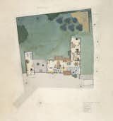 Juhl painted this watercolor rendering of the house in 1968, more than 25 years after the house was finished. The site plan of the property shows a separate building that was supposed to house Juhl's design studio. The plan was never realized and the bedroom facing west was expanded instead.  Photo 6 of 7 in The Highly Personal House of Danish Design Great Finn Juhl