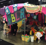 Woah: Yarn Bombing Los Angeles is live-knitting from the show floor. #DODLA  Search “old yarn bal kilim” from Dwell on Design 2015: Day One Highlights