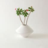 Designed by La Gardo Tackett as part of The Architectural Pottery Collection, the IN-1 Vase creates a sculptural base for floral arrangements or potted plants. Skillfully produced by hand with 100 percent recyclable materials, the vase is characterized by its shape—two mirrored cones. The points of each cone structure have been truncated to create a base and opening structure. a