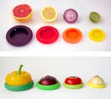 The basic set of Food Huggers comes in four different sizes to fit an array of fruits and vegetables. The flexibility of the silicone allows a snug fit, and each one can accomodate a range of cut produce. The Huggers will be available in four colorways: Fresh Greens, Autumn Harvest, Bright Berry, and Juicy Citrus.