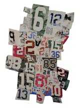 Richard Prince transforms his career-long obsession with appropriation into a freeform rug that riffs on collage, using numbers pulled from athletic jerseys.