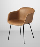 Muuto's Fiber Chair, as shown in cognac silk leather with black tube base.