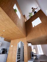The central staircase, that continues up to the ceiling, suggest the image of a tree trunk.  Photo 3 of 5 in Cool and Surprising Japanese Houses by Jaime Gillin