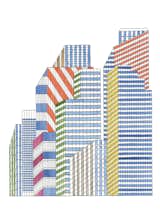 In this image from In the City, illustrator Nigel Peake deciphers skyscrapers as an amalgam of “tall glass and steel and neon.”  Search “illustration play 2” from In the City by Nigel Peake