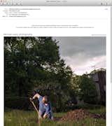 Michael Lewis' digital photo promo of a selfie of him doing yardwork/digging a grave.
