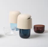 Another of Katrina Nuutinen's creations, which she calls Tatti containers, again feature blown-glass as seen in the base, topped by a selection of woods: ash, basswood or pine.