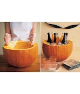You don't have to have go over the top with a plastic cauldron and dry ice to serve beverages at your Halloween party. Here is a clever way to use a real pumpkin in a classy way for either a punch bowl or ice-cold drinks.

Pinned by Koen Van der Haegen

"Pumpkin Cooler"

via Visit culy.nl