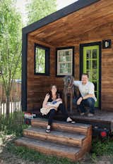 Boise, Idaho–based architectural designer Macy Miller built her own 196-square-foot home, which she shares with her partner, James Herndon, their newborn, Hazel, and the family’s Great Dane, Denver. The exterior cladding, which Miller stained for a uniform effect, is a mix of nearly a dozen types of wood plank, including poplar, oak, and fir.