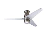 For small, low-ceiling rooms, try the Velo Hugger Ceiling Fan. At just 14 inches in length, the Velo will circulate airflow without disrupting compact spaces. The Velo is available with or without an overhead light, in sleek brushed nickel or a decidedly modern gloss white.