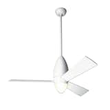 The versatile DC Slim Ceiling Fan can be used in high- and low-ceiling rooms, due to its included hugger adapter. The bullet-shaped body sets the fan apart from more traditional style, and the angled blades create increased airflow without overusing energy. The included high-efficiency light provides ambient overhead lighting. Available in brushed aluminum and gloss white.