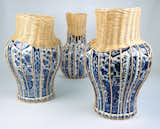 Daniel Hulsbergen (Design Academy Eindhoven, graduated), Centerpiece series, 2010. These sculptural vases meld two traditional Dutch crafts, the printed Delft Blue vase and handcrafted wicker braiding. This is complemented by a very modern ethos: sustainability through reuse.