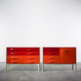DF-2000 CABINETS

A pair of cabinets, constructed of plastic, wood and aluminum, unveiled in 1970 by Raymond Loewy. Each has a manufacturer's label inside one drawer. They were created in France, for Compagnia d'Esthetique Industrielle.
