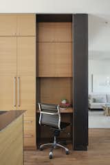 The rear unit’s kitchen has storage space and a desk made of rift oak.
