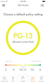Luma's app also allows parental filtering: parents can regulate the content level, maximum hours-of-use of each user, even internet curfews for each children's device. Digital time-outs? Now there's an app for that.
