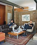 For their A. Quincy Jones house in Los Angeles, architect Bruce Norelius and his partner, Landis Green, retained and restored core elements, such as the living room’s redwood paneling and concrete-block wall.