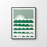Sun Chaser print by Andrew Holder for Schoolhouse Electric & Supply Co., $65–$158. 

The stamped pattern in a vivid green hue is soothing on the eye.