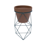 This powder-coated steel planter by Eric Trine elevates a standard terra-cotta pot by altering its footprint and adding bold geometries.