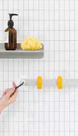 Each piece comes with a template for easy wall markup and installation; brackets can be mounted with a screw and Allan key (shown above) or an adhesive backing developed by 3M.  Search “The Bathroom Reinvented Universal Design” from Universally Easy Bathroom Accessories Ideal for Renovators of All Ages
