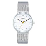 The BN-31 Women’s Watch from Braun is a simple, refined watch. A reissue of the original design by Dieter Rams and Dietrich Lubs, the analog watch features a white face with a bold yellow second hand. The 33mm case and stainless steel mesh band is unobtrusive and will complement a variety of occasions. The BN-31 is a modern classic that a friend or loved one is sure to wear every day.