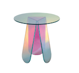 Available in a multicolored iridescent version or a milky opaque one, the Shimmer table by Patricia Urquiola is a charming piece for a sitting area.