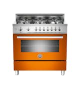 Bertazzoni's 36-inch Professional series range in Arancio is even more stunning in person, and brought the brightest color we saw to the show floor.  Photo 2 of 18 in The Best Kitchen and Bath Finds of Design and Construction Week 2015 by Erika Heet