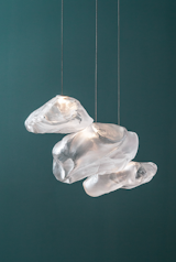 The light is pictured here in a transparent shade.  Photo 2 of 12 in Pendant Lamp by Vincent Briand from Omer Arbel’s New 73 Light Debuts at Maison Objet