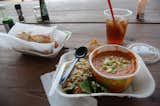 The menu changes every day; we enjoyed gazpacho, pork bahn mi sandwiches, fresh iced tea, and cous cous salad. Yum.
