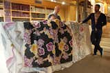 We watched as Garabieta unfurled a few of his favorite designs from the archives. The one featured here with the purple flowers in called Sintra, and it's inspired by Japanese kimono designs.