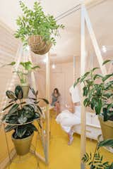 A canary yellow–floored bathroom with corrugated plastic walls is the centerpiece of the renovation.  Photo 2 of 7 in A Quirky Renovation Brings an Indoor Garden to the Center of Madrid