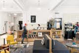 Living Room, End Tables, Rug Floor, Sofa, Pendant Lighting, Bookcase, and Chair  Photo 1 of 9 in Ace Hotel Pittsburgh by Dwell