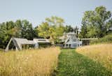 Behind the house is a large meadow with a white clover path. The grasses are a mixture of pasture grasses, wildflowers, and milkweed, an important host plant for monarch butterflies.