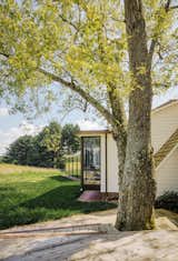Outdoor, Trees, Wood, Side Yard, Back Yard, Small, and Grass A pre-existing deck off the living room was built around a 70-year-old silver maple tree.  Outdoor Back Yard Wood Side Yard Trees Photos from Each Generation Builds on the Last at This Rural Retreat in Western Pennsylvania
