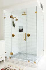 Bath, Enclosed, Porcelain Tile, and Subway Tile  Bath Subway Tile Porcelain Tile Enclosed Photos from Bathrooms We Love: Beauty and Home Vlogger Kristin Johns Showcases Her Glistening Bathroom in L.A.